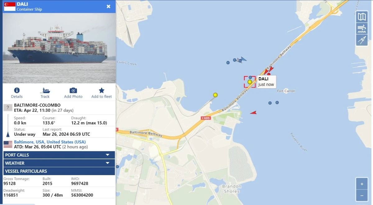 baltimore colombo dali statek uderzył w most