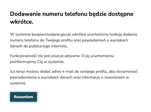 bezpieczne dane dodawanie numeru telefonu