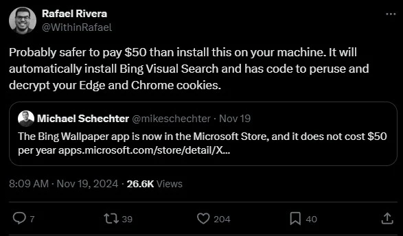 Rafael Rivera o Bing Wallpaper malware