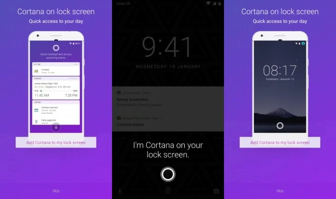 Cortana pojawi się na ekranie blokady Androida