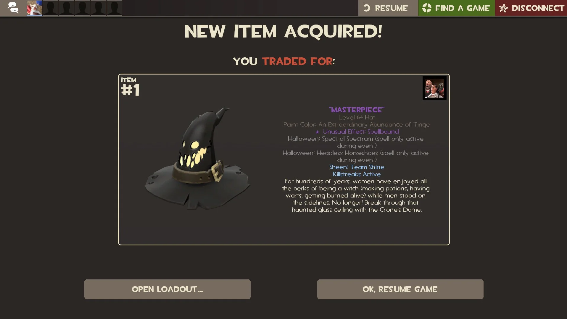 Czapka Crone's Dome w Team Fortress 2 vytal