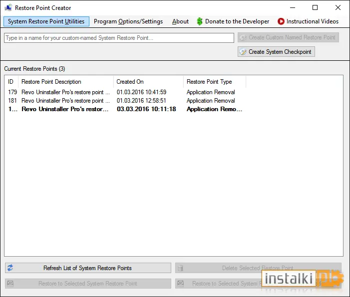 Okladka Restore Point Creator