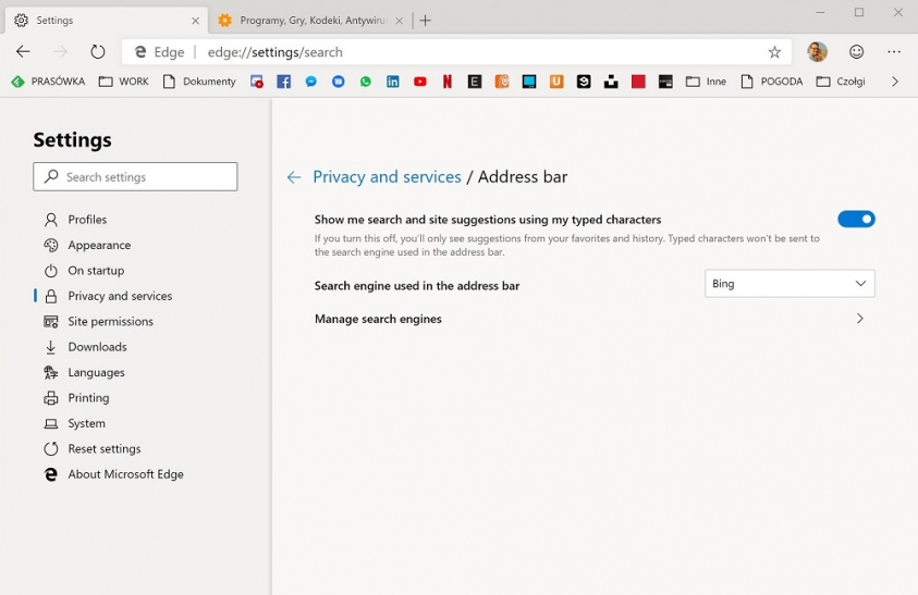 Wyszukiwarka Google w nowym Edge