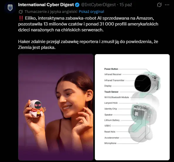 Inteligentny robot dla dzieci gromadził dane na serwerach.