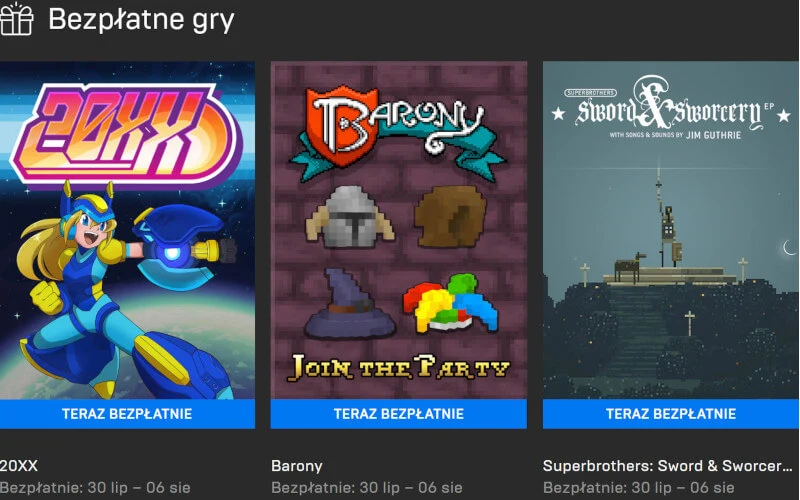 20XX, Barony i Superbrothers: Sword & Sworcery za darmo na Epic Games