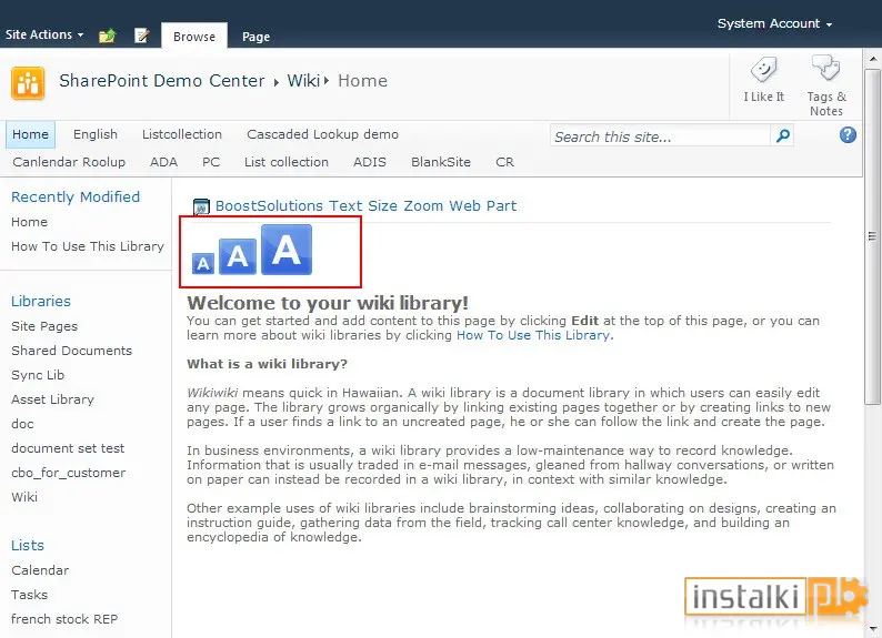Okladka SharePoint Text Size Zoom