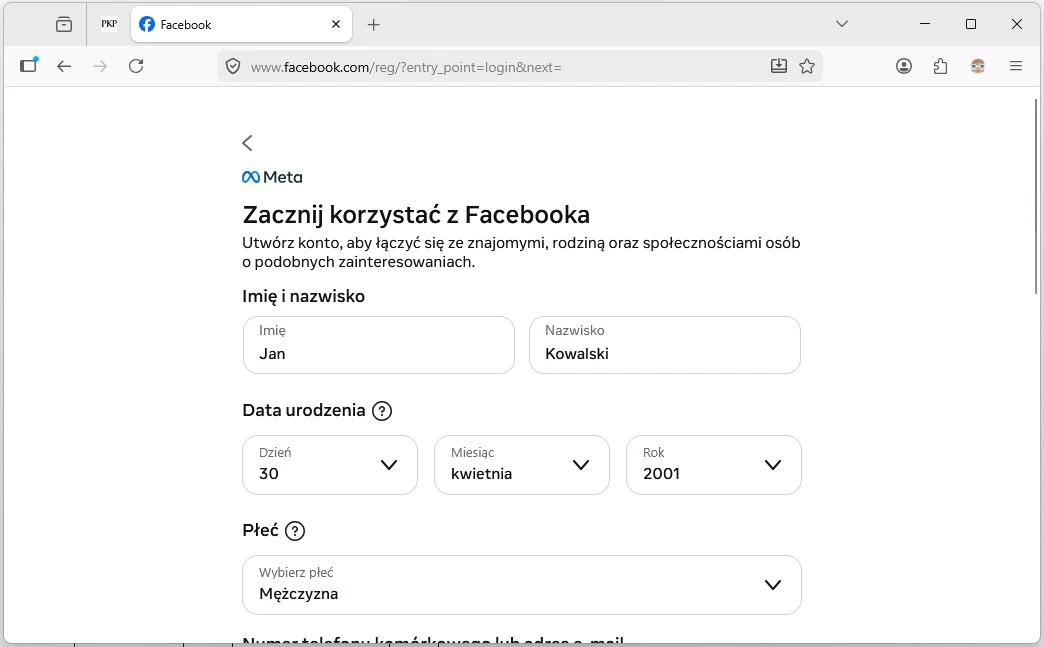 facebook rejestracja dzieci unia europejska