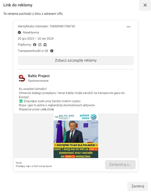 facebook wspiera oszustów reklama zgłoszenie