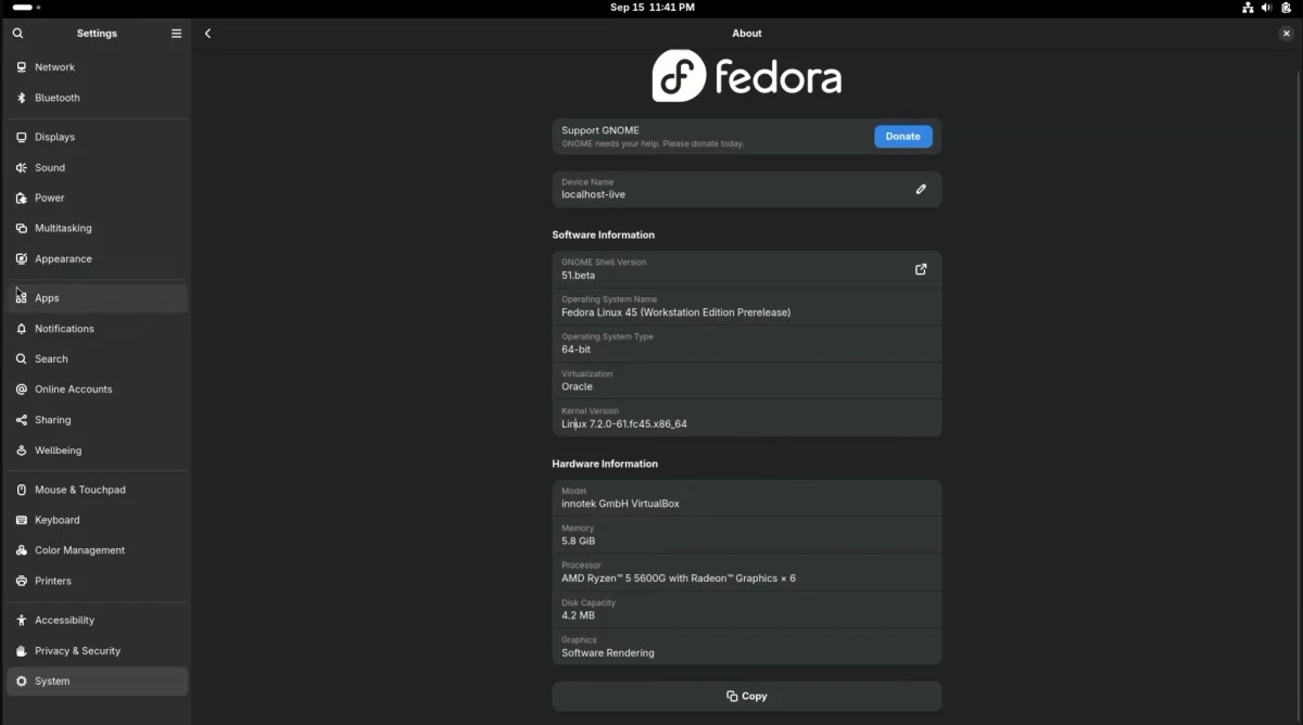 Fedora Linux 45 beta już jest. Linux 7.2, GNOME 51 i więcej nowości