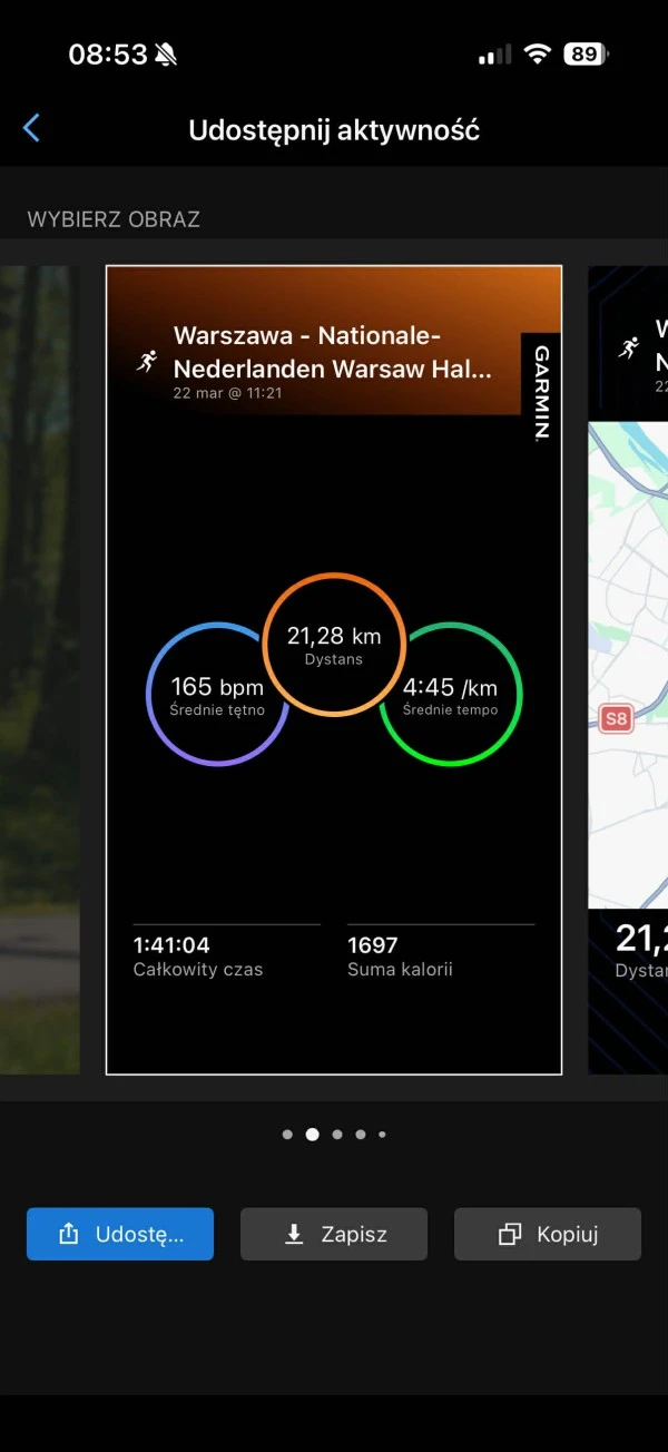 Garmin nakładki danych aktywności