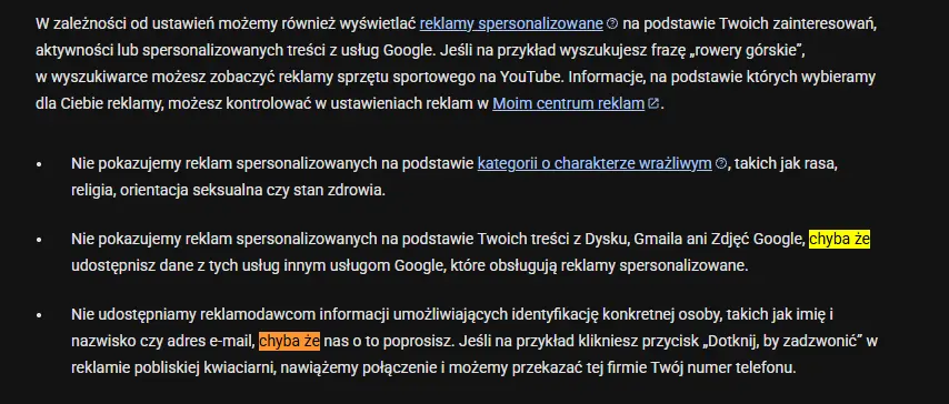 Polityka prywatności Google.
