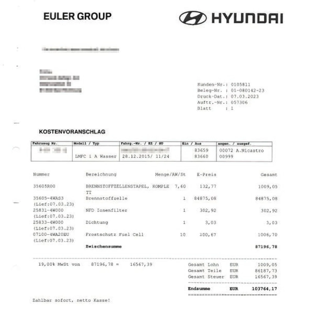 Koszt wymiany ogniwa wodorowego