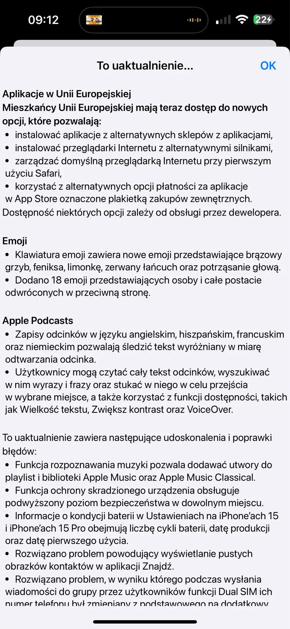 iOS 17.4 dziennik zmian nowości