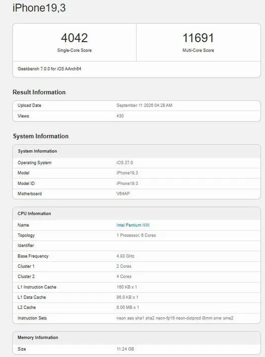 iphone 18 pro geekbench