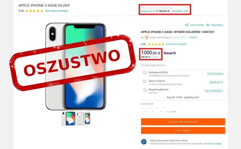 iPhone za 1000 zł z Allegro? Uważaj, to oszustwo