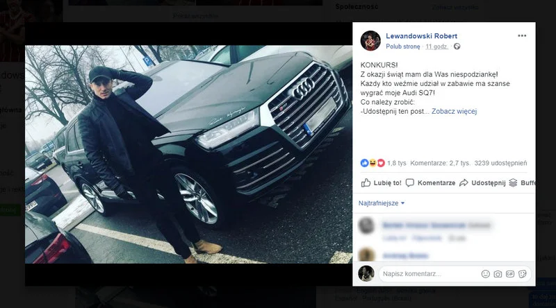Robert Lewandowski chce oddać swoje Audi SQ7? Kolejna żenująca próba wyłudzenia na Facebooku