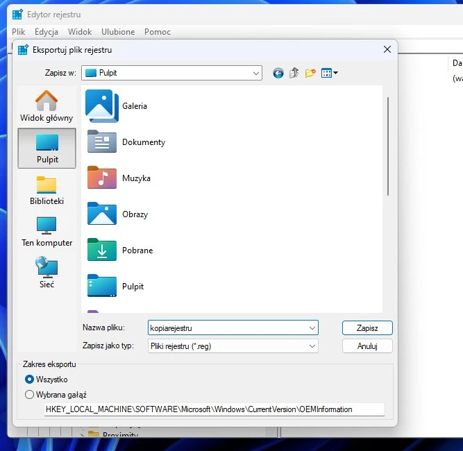 edytor rejestru windows 11 kopia zapasowa