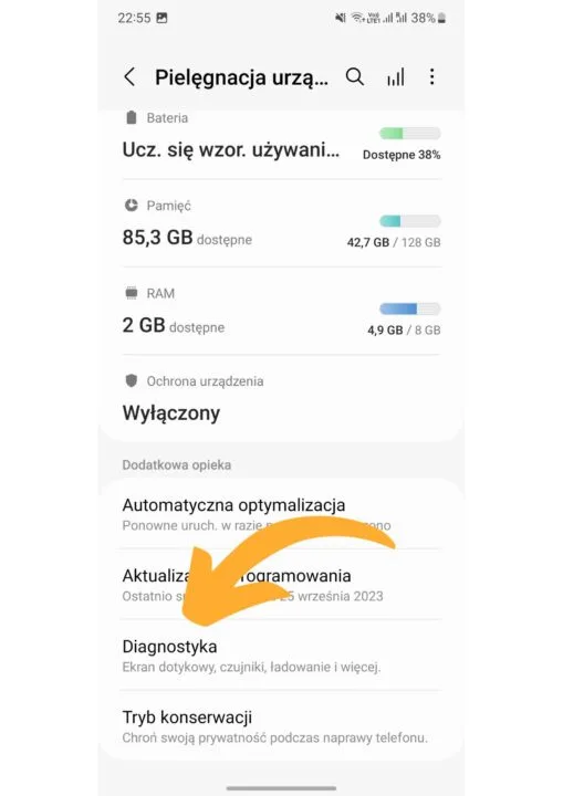 Sprawdzanie kondycji baterii na samsungu
