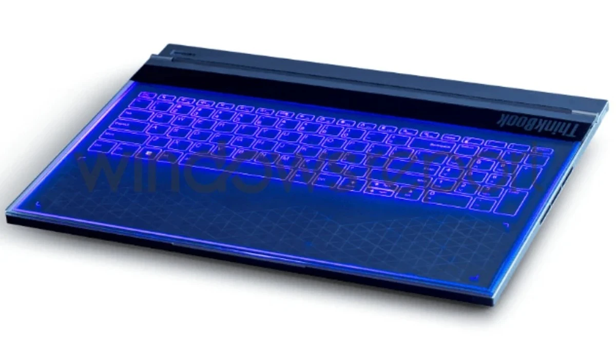 Laptop Lenovo z przezroczystym ekranem po zamknięciu. | Źródło: Windows Report