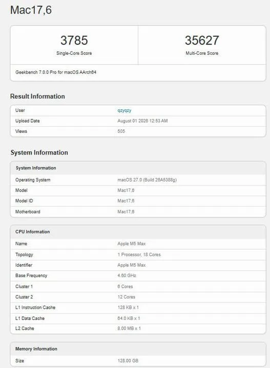 m5 max geekbench