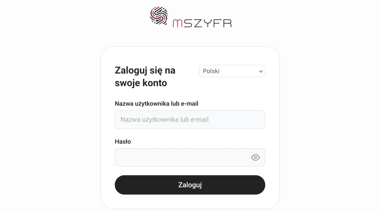 Ekran logowania do mSzyfr.