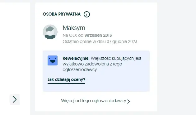 Obecny system ocen na OLX