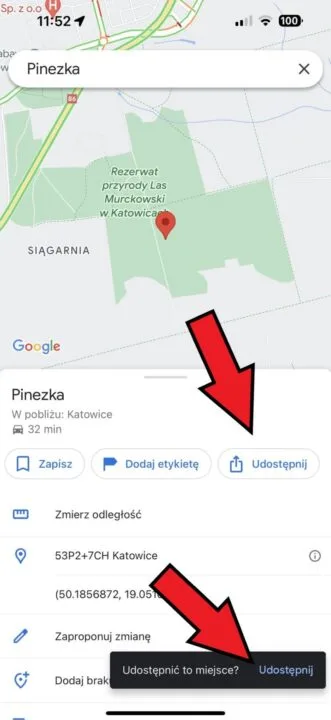 mapy google pinezka
