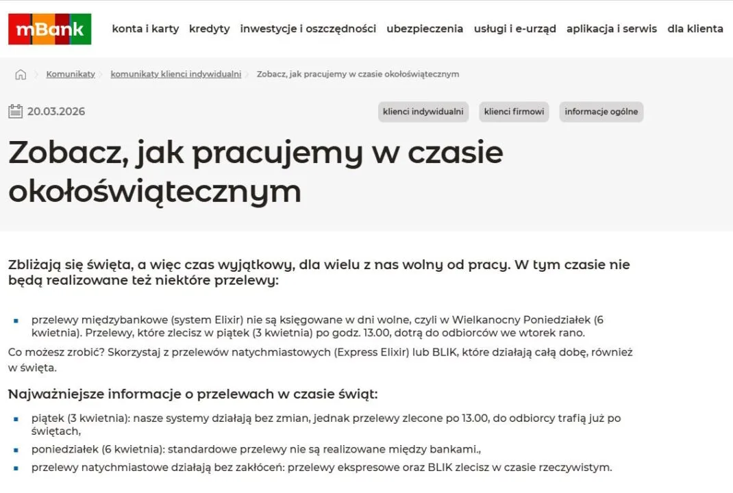 przelewy w czasie świąt