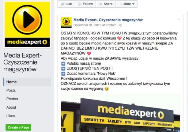 Uwaga na fałszywy konkurs na Facebooku podszywający się pod Media Expert