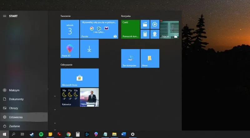 Menu Start w Windows 10 z przezroczystymi kafelkami?