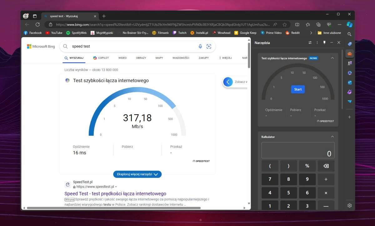 Microsoft Edge tester prędkości łącza