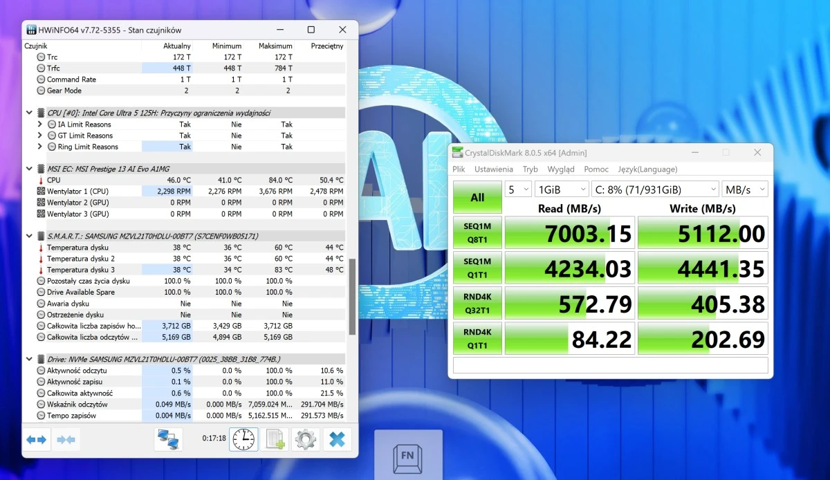 msi presige 13 ai evo benchmark