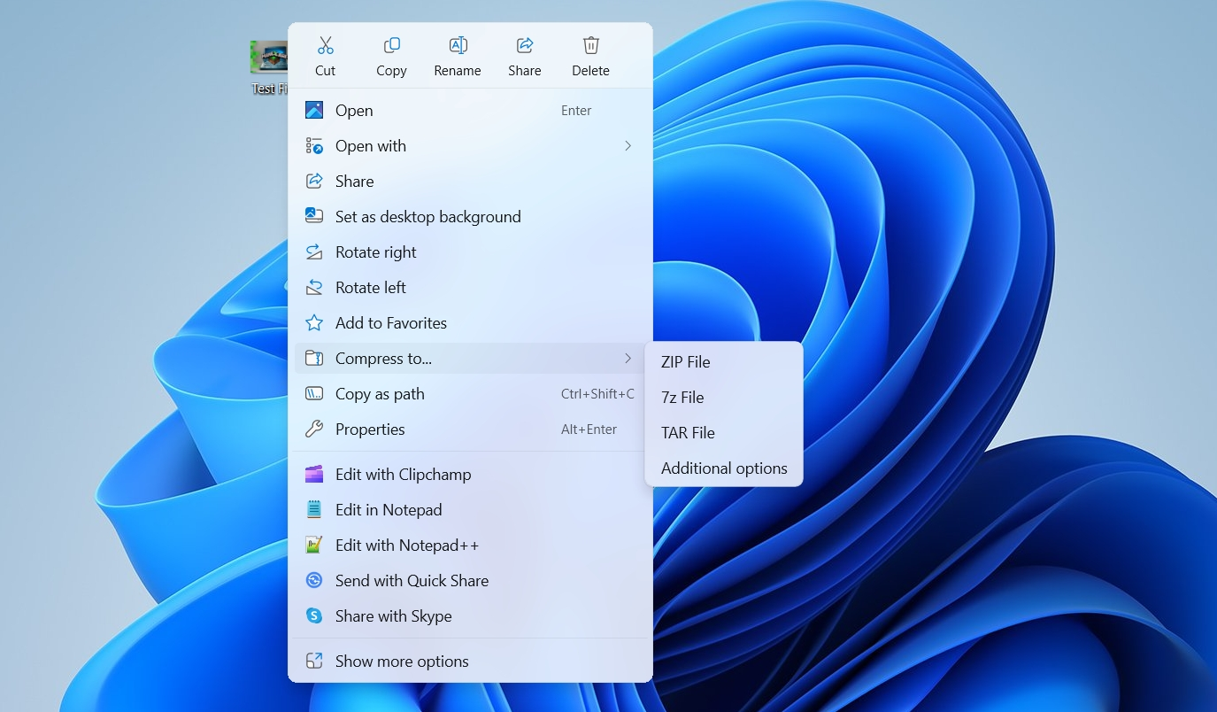 Windows 11 z kompresją ZIP, 7z i TAR
