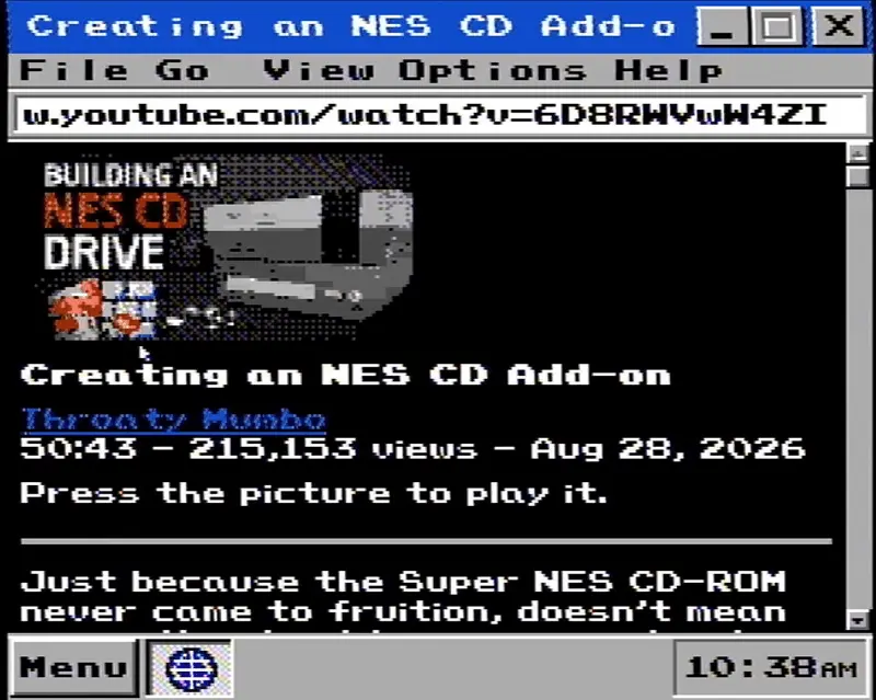 YouTube na konsoli NES.