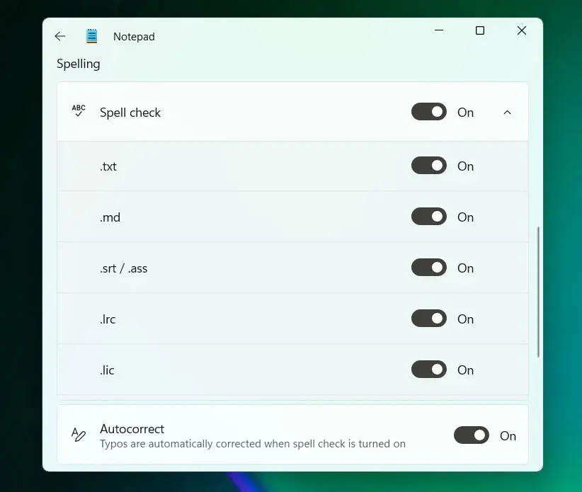 notatnik notepad windows autokorekta sprawdzanie pisowni