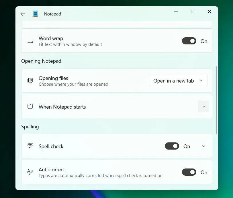 notatnik notepad windows autokorekta sprawdzanie pisowni
