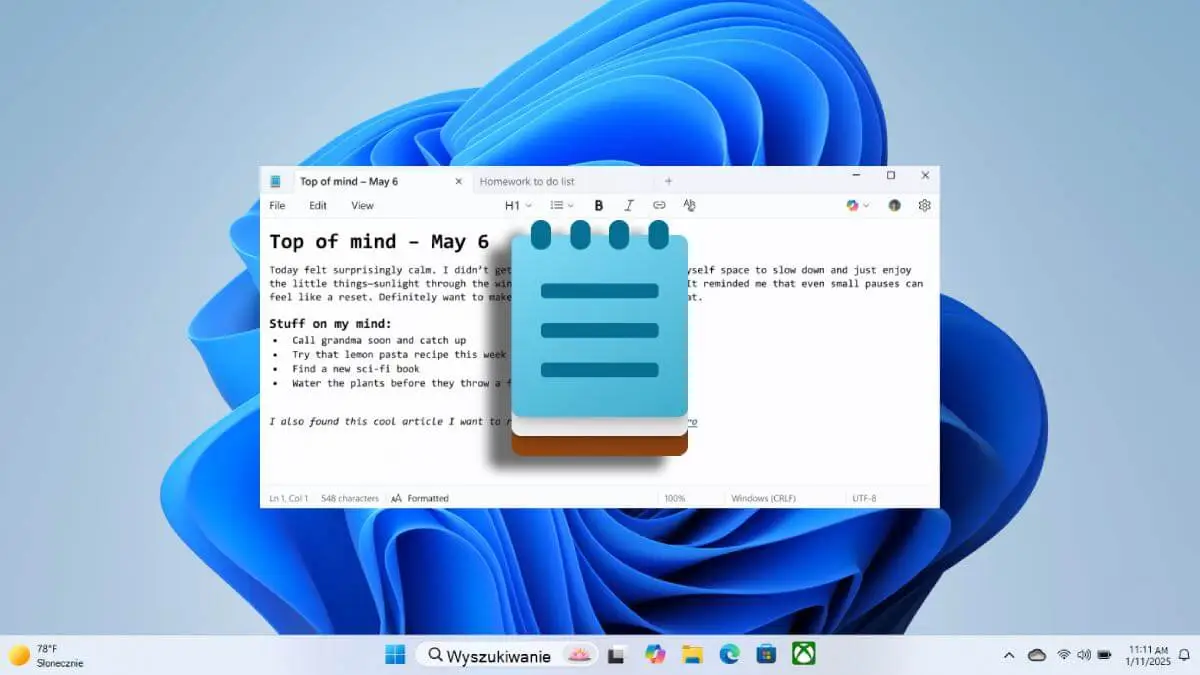 Notatnik stał się właśnie pełnoprawnym edytorem tekstu