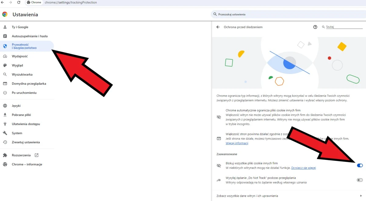 ochrona przed śledzeniem google chrome cookies