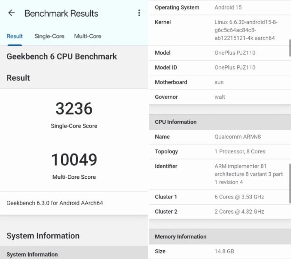 OnePlus 13 Geekbench 6