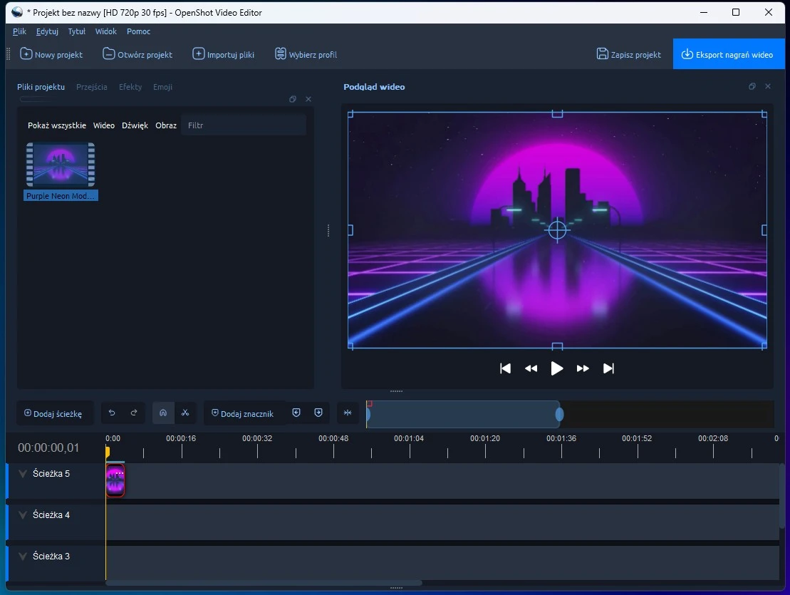 OpenShot 3.3 interfejs