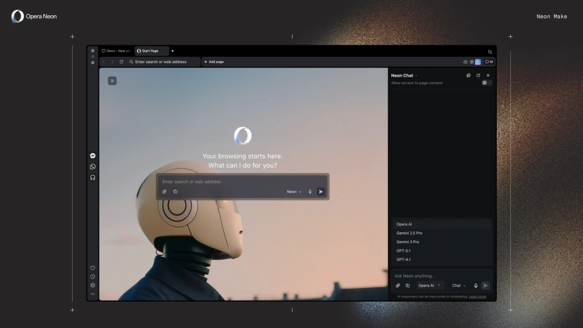 Opera Neon dla wszystkich. To przeglądarka AI, za którą zapłacisz