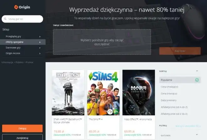 Ruszyła wyprzedaż dziękczynna na Originie. Ceny niższe nawet o 80%