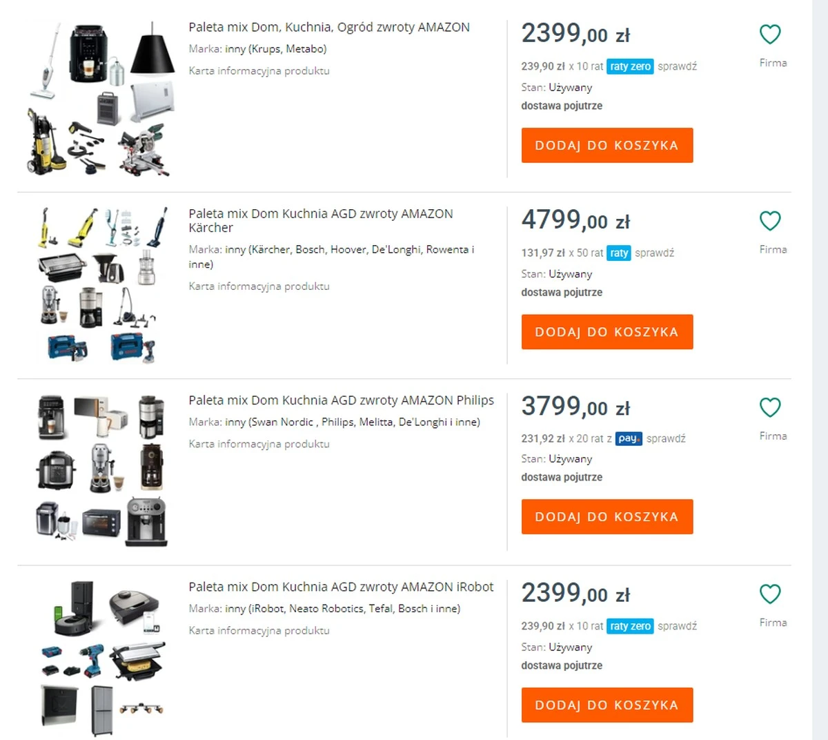 Palety ze zwrotami z Amazon