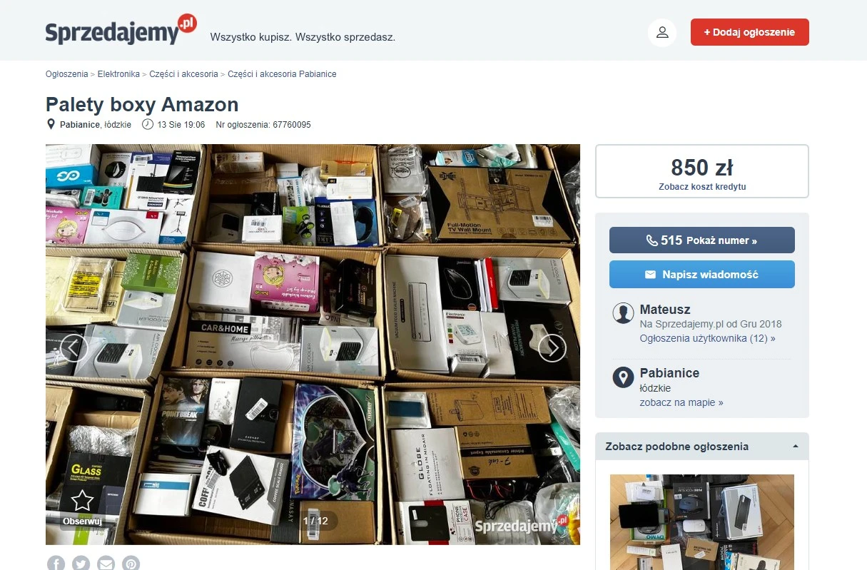 Palety ze zwrotami z Amazon