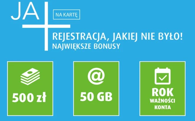 Nawet 500 zł i 50 GB za rejestrację karty w Plusie