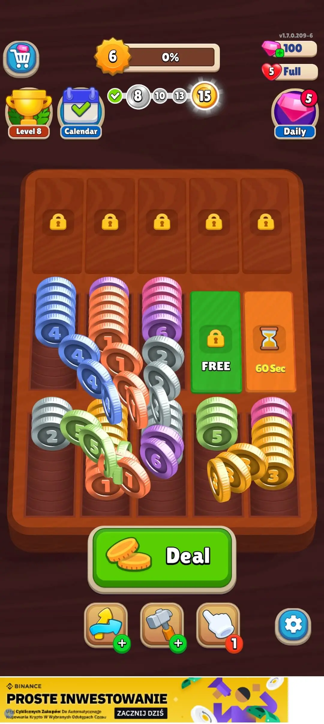 Pocket Sort: Łączenie monet