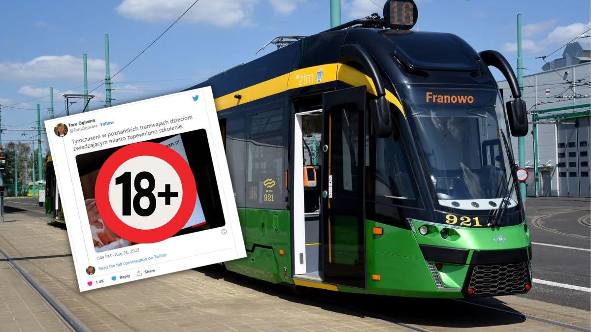 Kuriozalna wpadka. Reklama 18+ na wyświetlaczu poznańskiego tramwaju