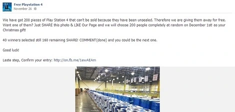 Wygraj PS4, iPhone’a i iPada, czyli oszustw na Facebooku ciąg dalszy