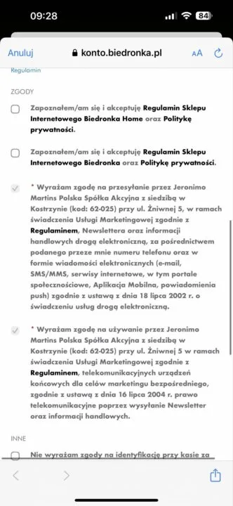 regulamin moja biedronka