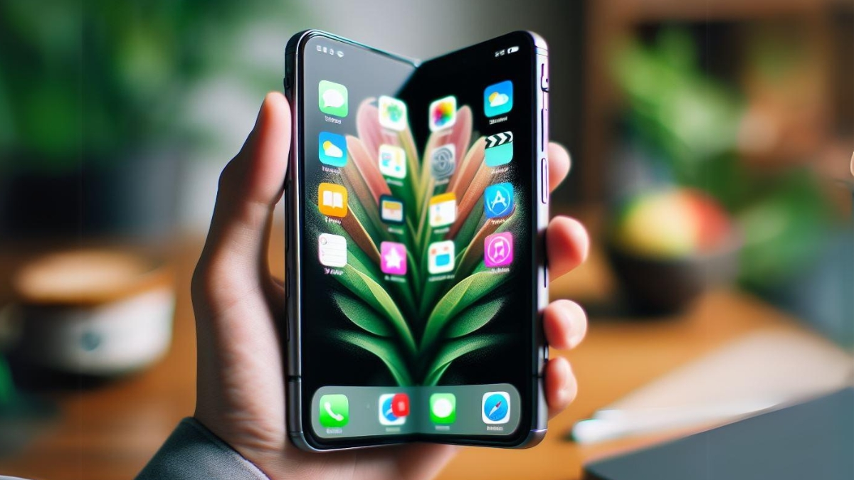 Tak może wyglądać składany iPhone według sztucznej inteligencji. | Źródło: Kreator Obrazów Bing